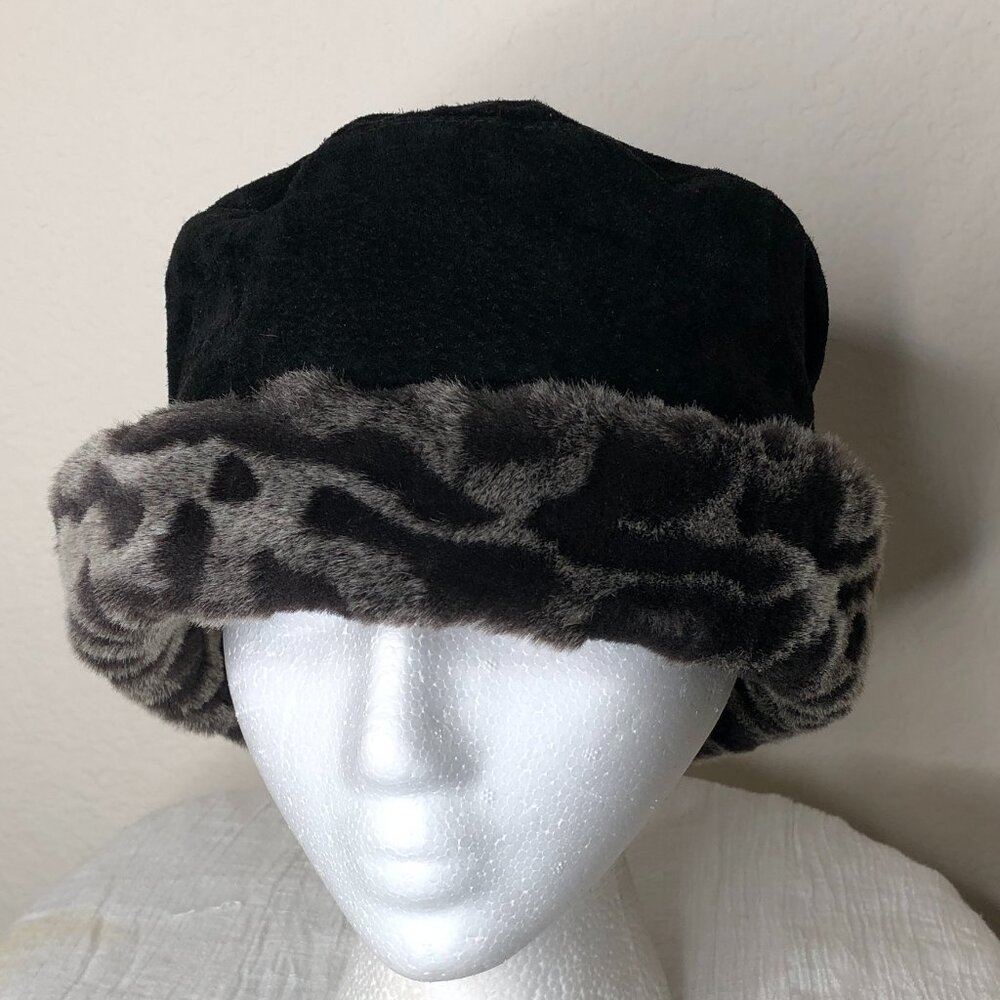 Gorgeous, "Creation Almar", Black Suede and Faux Fur, Ladies Hat